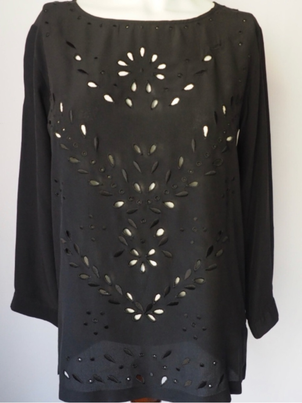 Club Monaco Black Silk Eyelet Tunic Top Medium